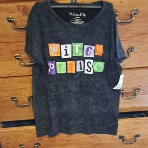Wound Up Black T-Shirt with Colorful 'Witch Please' Design